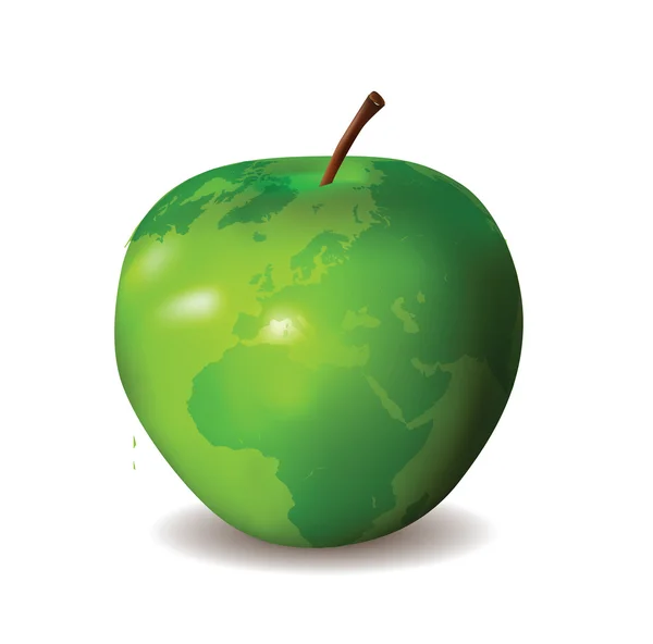 Zöld alma, a World Map — Stock Vector