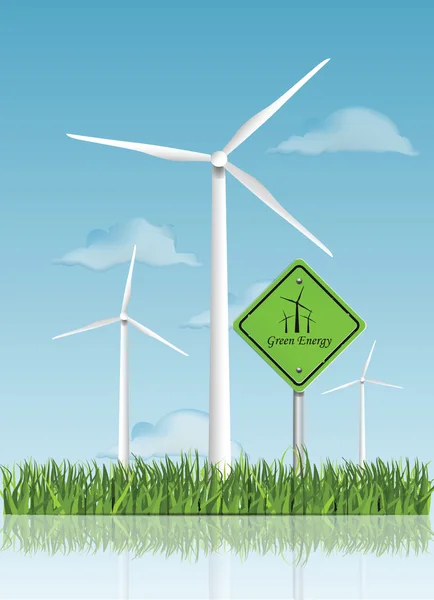 Windräder auf der grünen Wiese Illustration — Stockvektor