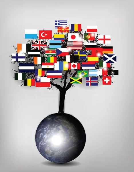 Bandeiras de árvores com globo terrestre — Vetor de Stock