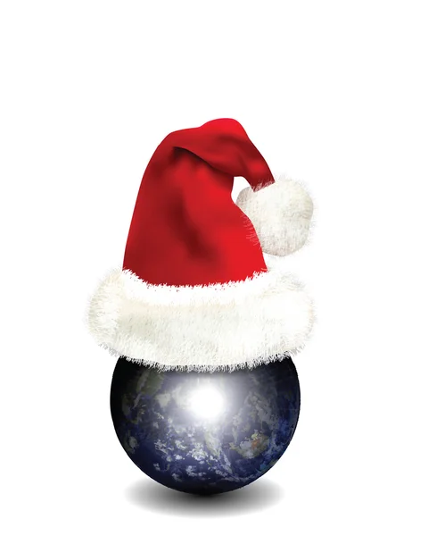 Terra con il cappello di Babbo Natale — Vettoriale Stock