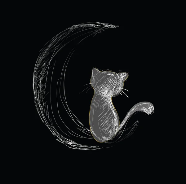 Kočka na měsíc ručně tažené skica — Stockový vektor