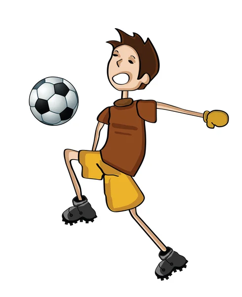 Handdraw Kid jugando fútbol — Vector de stock
