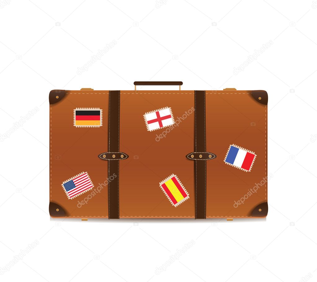 Suitcase Isolated on White with Traveling Flags