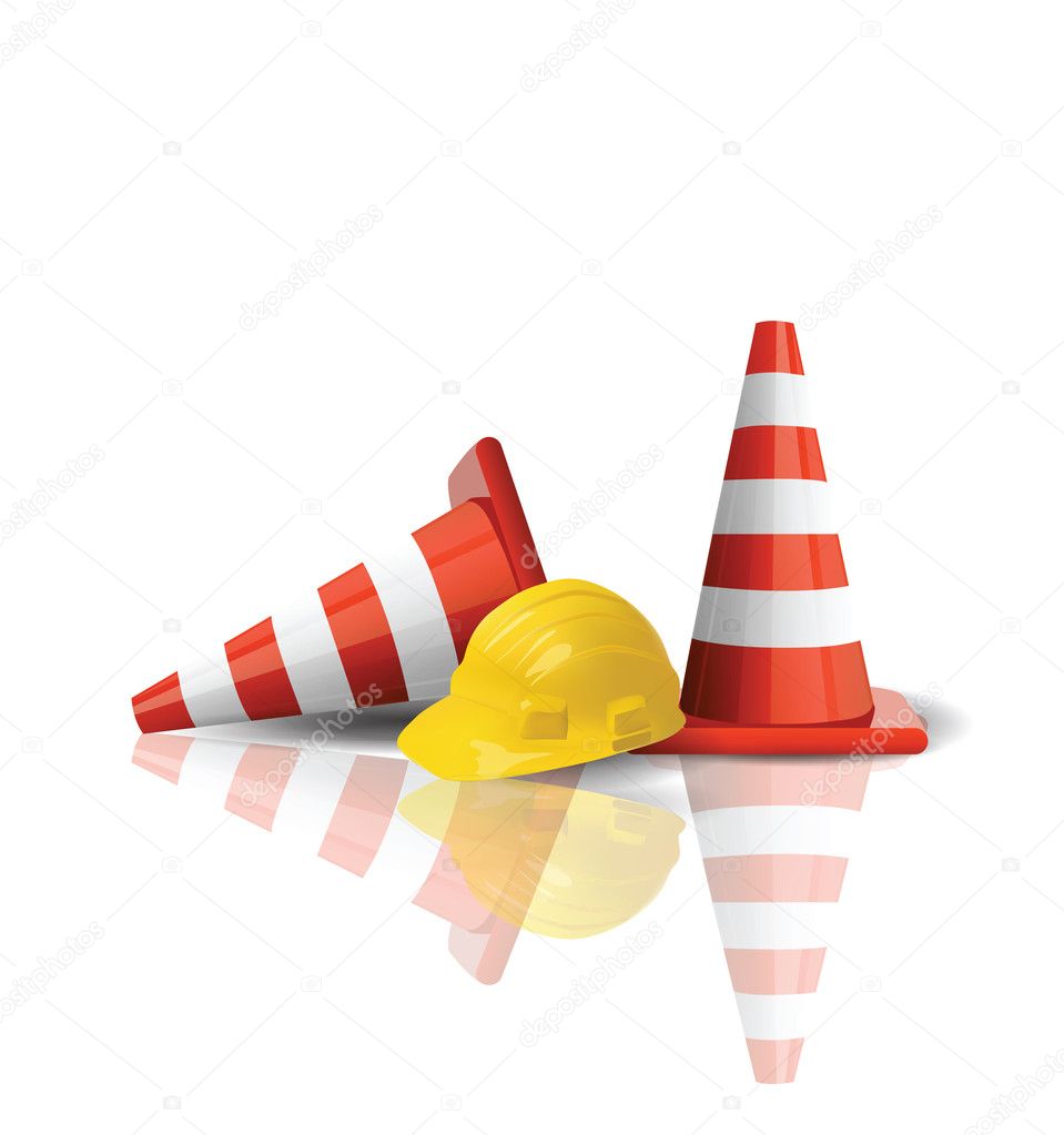 Hard cap with traffic cones isolated