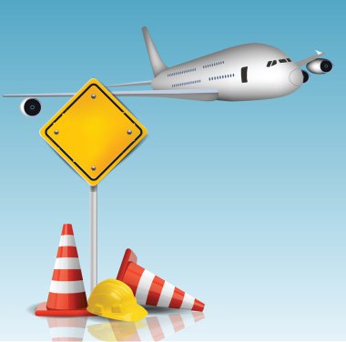 Traffic Cones and Yellow Sign with Hard Cap clipart