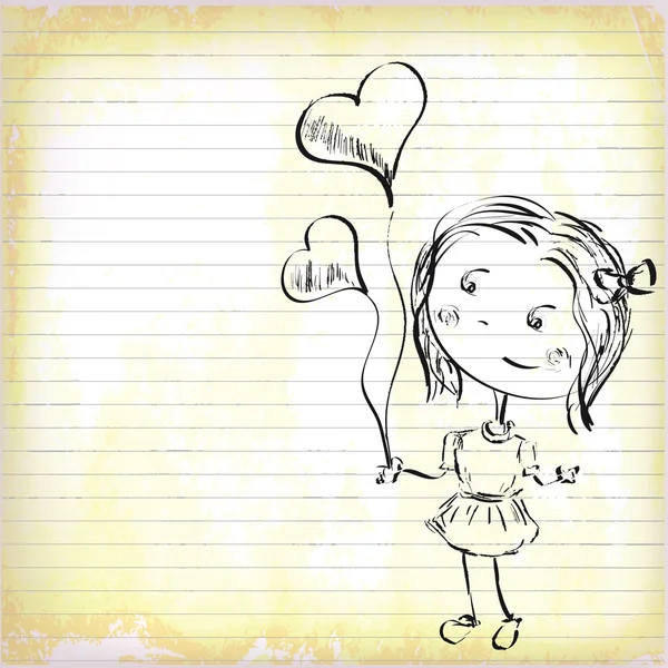 Lány kézzel rajzolt a régi papír — Stock Vector