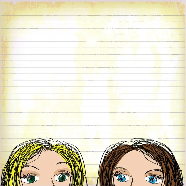 Meninas desenhadas à mão em papel velho com espaço para texto — Vetor de Stock