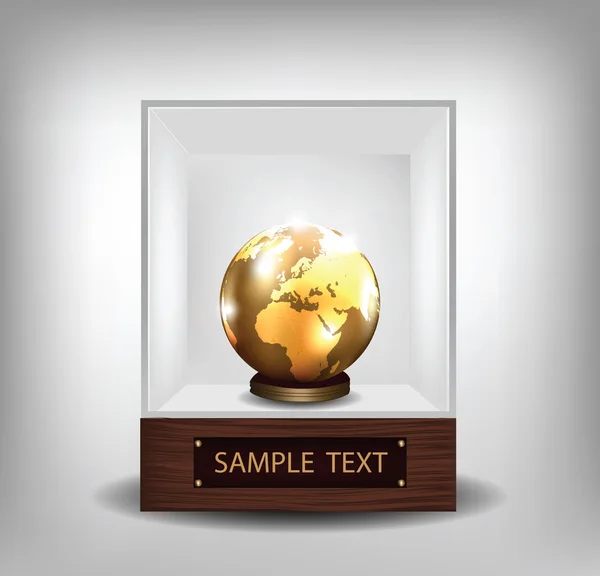 Golden globe in glass exhibition — Stock Vector