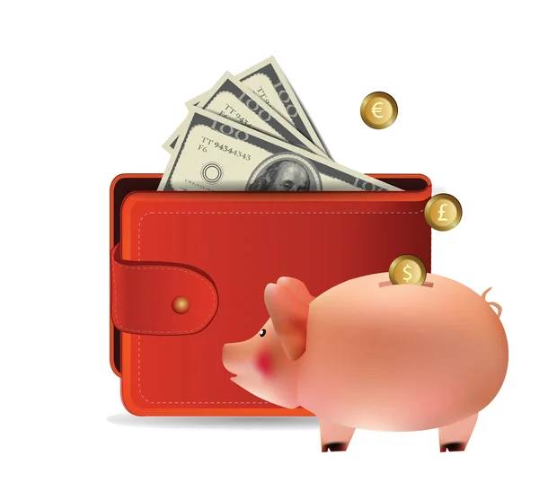 Piggy bank pénztárca — Stock Vector