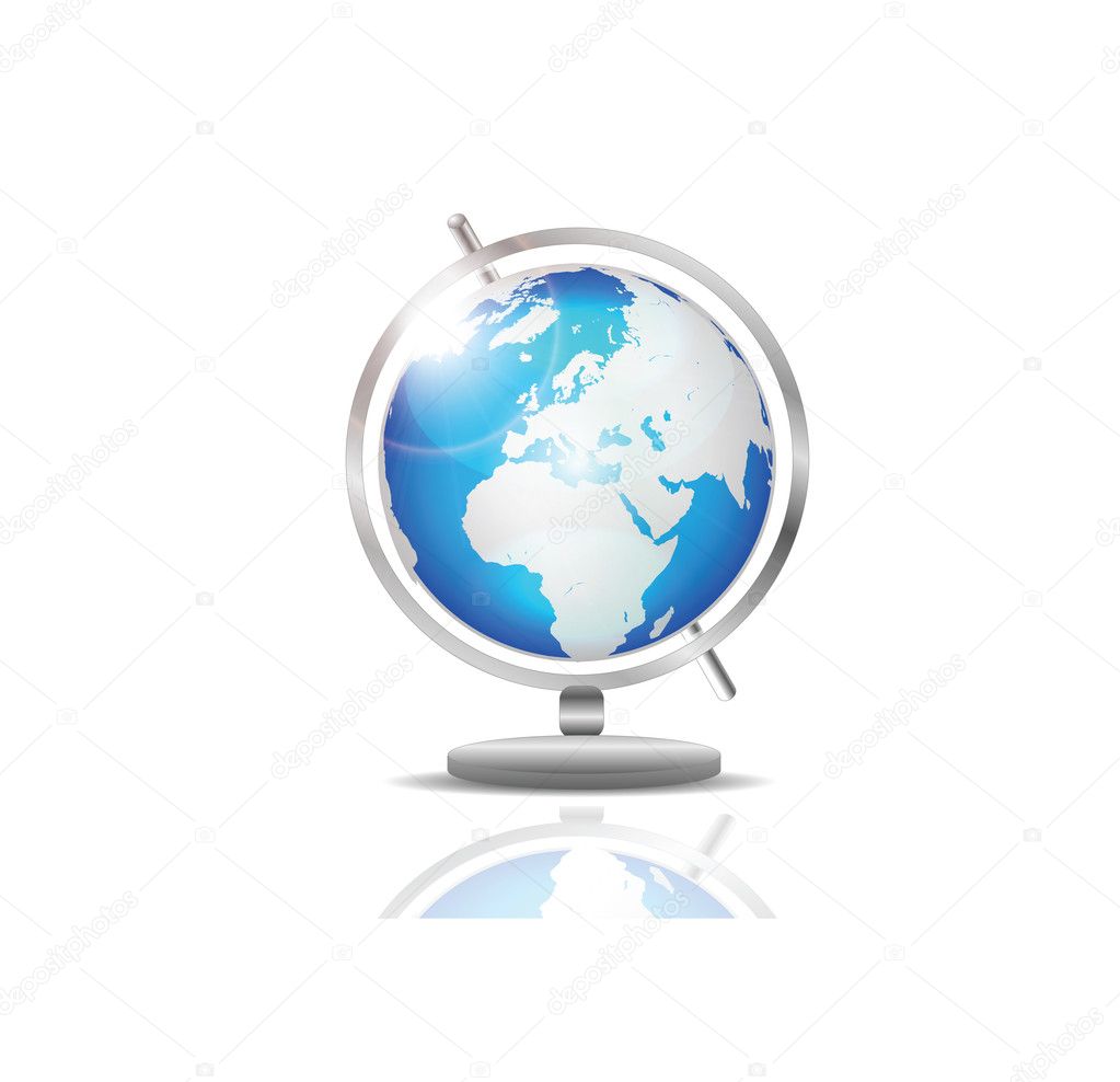 Rotating Glossy Earth Globe Icon on white background