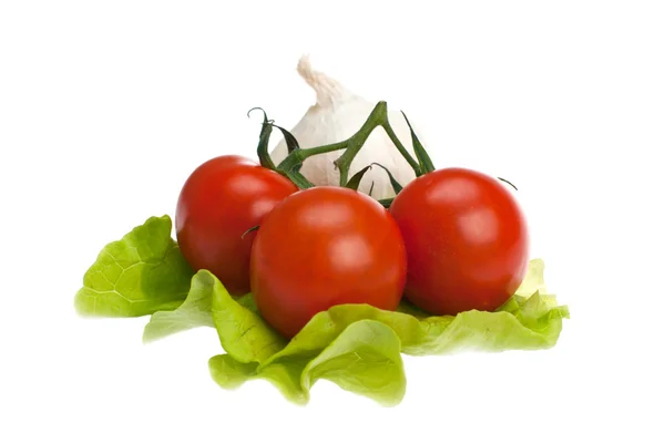 Tomatoes, garlic, lettuce — Stock Photo, Image