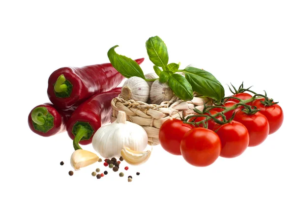 Paprika, tomater, vitlök. — Stockfoto