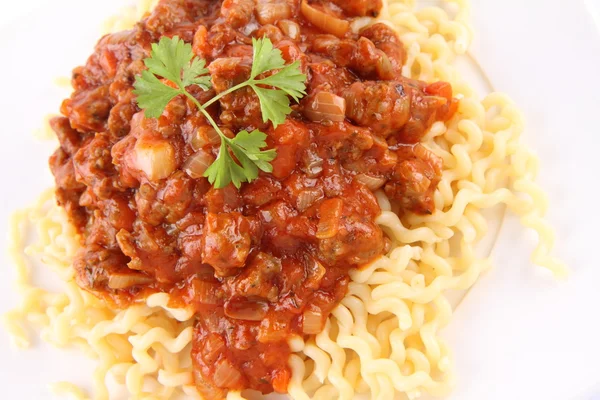 Fusilli med köttfärssås — Stockfoto