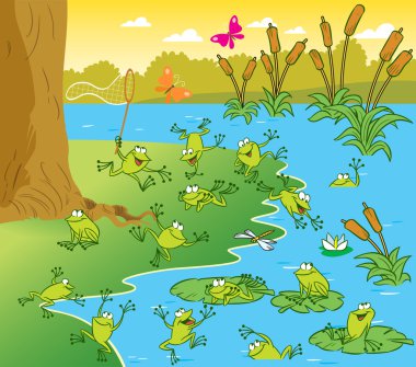 Pond with the frogs clipart