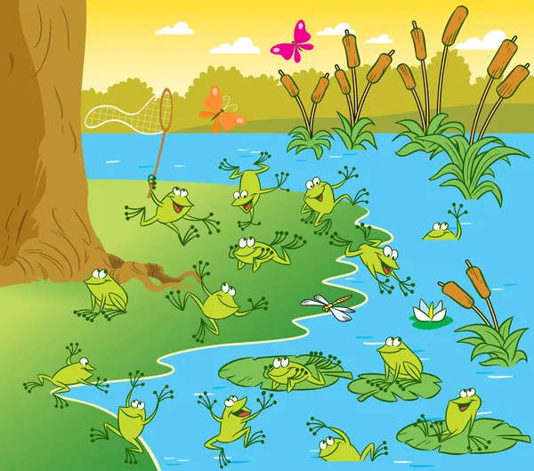 Pond with the frogs — Stock Vector