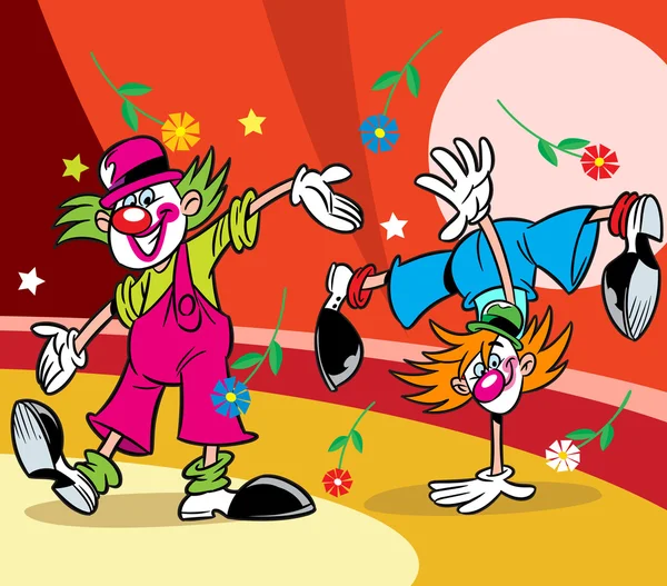 Twee clowns in het circus — Stockvector