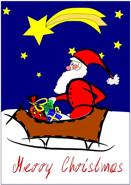 Frohe Weihnachten - Weihnachtsmann im Schlitten — Stockvektor