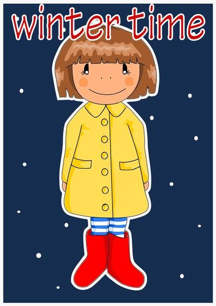 冬季时间-快乐的女孩. — 图库矢量图片