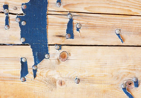 Textura de madeira com unhas e couro — Fotografia de Stock