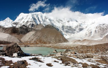 cho oyu bir görünümü ile göl ve bulut