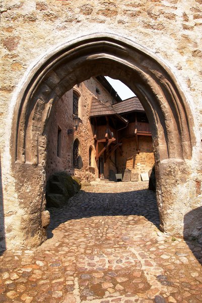 Detail of entrance into loket castle - gothic castle in bohemia - czech republic