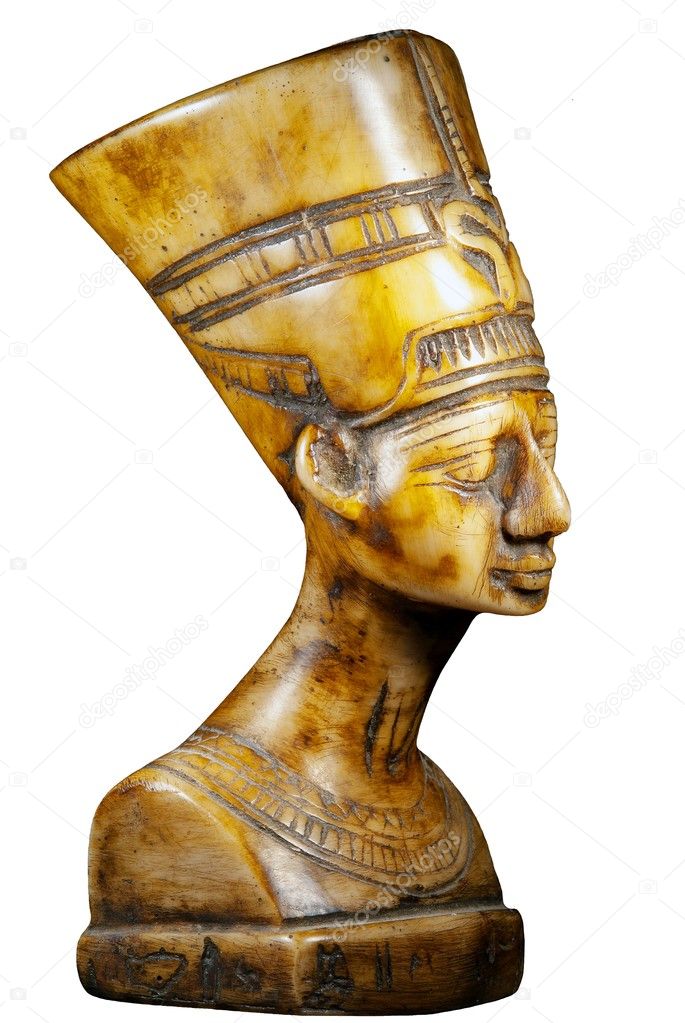 Bust of Queen Nefertiti on white background