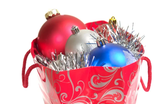 Bolas de Natal no saco do presente — Fotografia de Stock