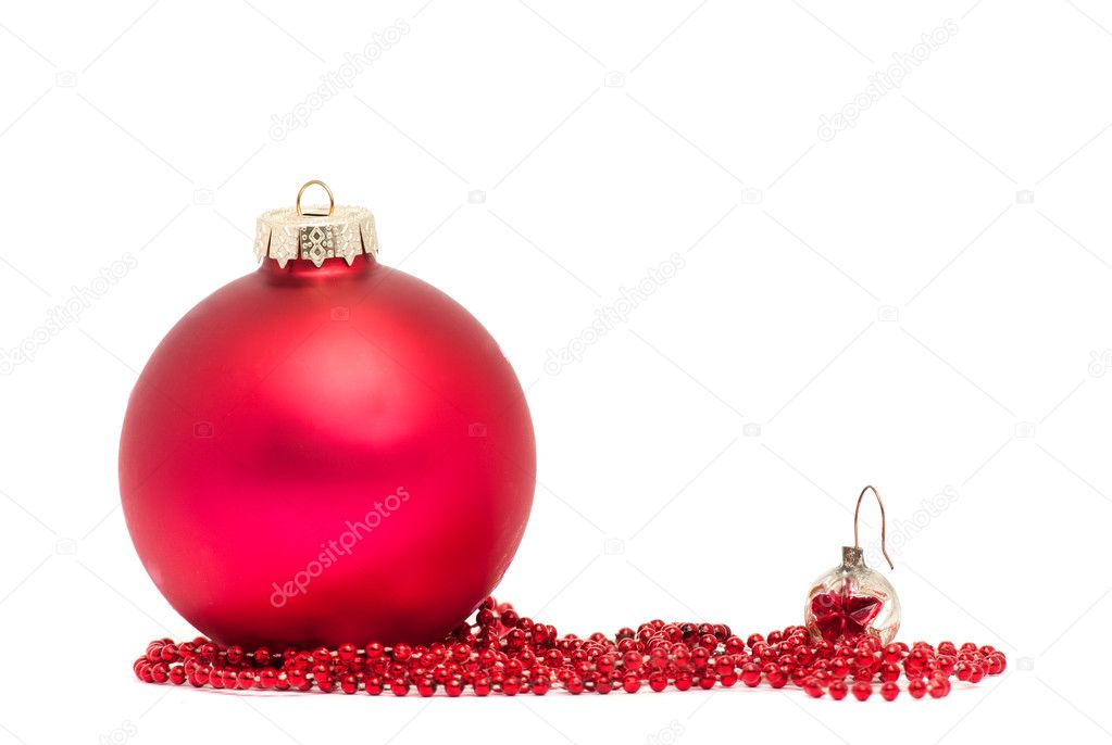 Two red Christmas balls with red beads