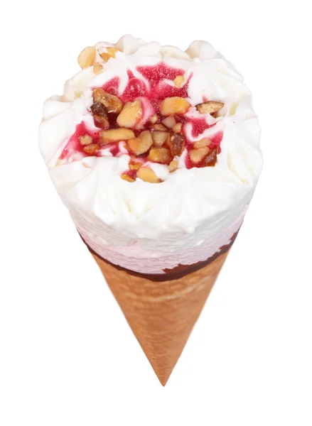 Eper fagylalt kúp elszigetelt fehér background — Stock Fotó