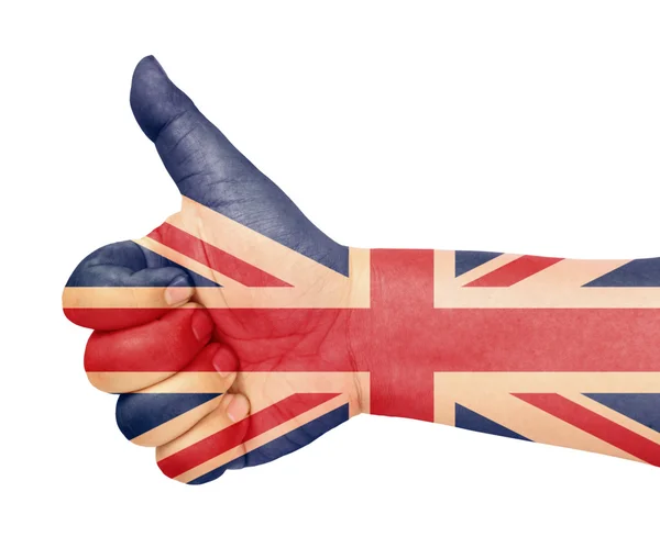 Σημαία του Ηνωμένου Βασιλείου σχετικά με τον αντίχειρα επάνω χειρονομία — Φωτογραφία Αρχείου