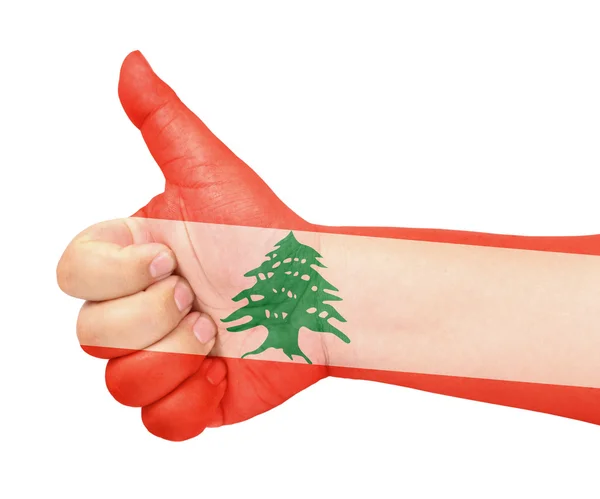 Bandera del Líbano en el pulgar hacia arriba gesto como icono —  Fotos de Stock