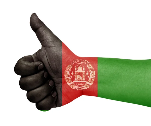 Afghanistan flag on thumb up gesture like icon — Stock Photo, Image