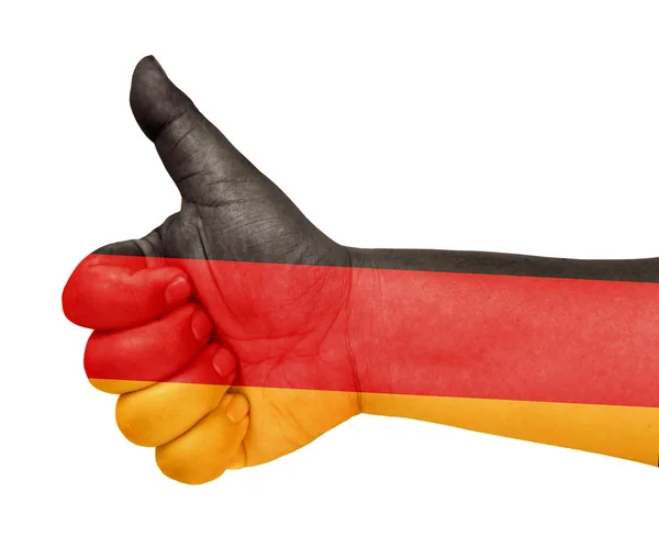 Deutschland-Fahne auf Daumen-hoch-Geste wie ein Symbol — Stockfoto