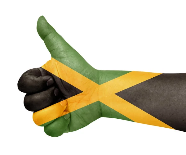 Прапор Ямайки на великий палець вгору жестом як значок — стокове фото