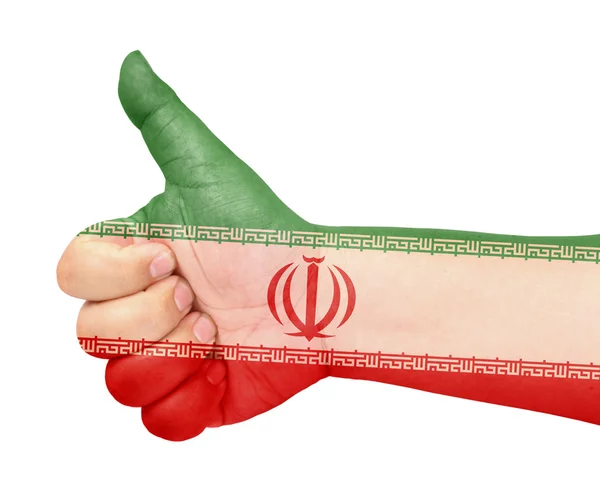 Иранский флаг на большом пальце вверх жест, как икона — стоковое фото