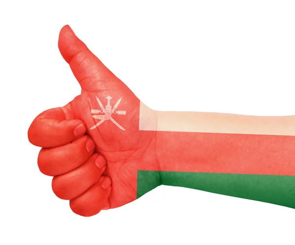 Vlajka Ománu na palec nahoru gesto jako ikonu — Stock fotografie
