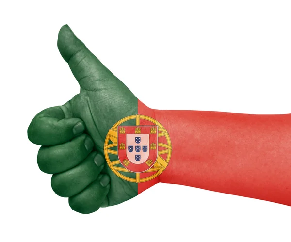 Bandera de Portugal en el pulgar hacia arriba gesto como icono —  Fotos de Stock