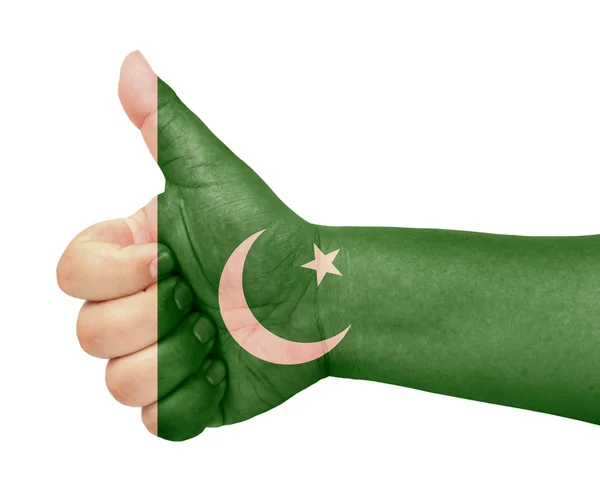 Прапор Пакистану на великий палець вгору жестом як значок — стокове фото