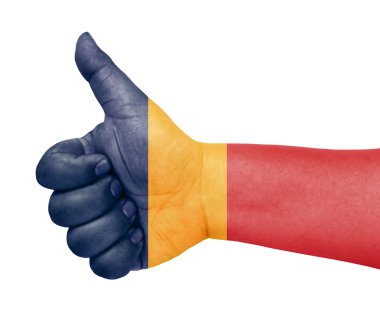 Chad flag on thumb up gesture like icon clipart