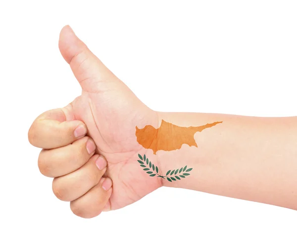 Кипрский флаг на большом пальце вверх жест, как икона — стоковое фото