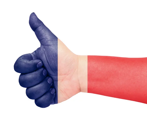 Прапор Франції на великий палець вгору жестом як значок — стокове фото