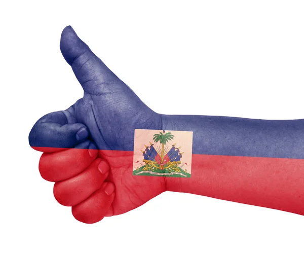 Haiti zászló a hüvelykujjával felfelé gesztus mint ikon — Stock Fotó