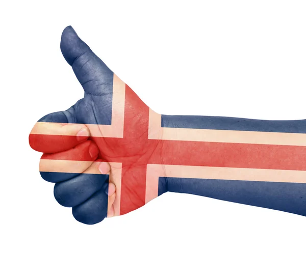 Islandská vlajka na palec nahoru gesto jako ikonu — Stock fotografie
