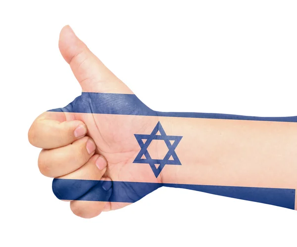 Σημαία του Ισραήλ σχετικά με τον αντίχειρα επάνω χειρονομία σαν εικονίδιο — Φωτογραφία Αρχείου