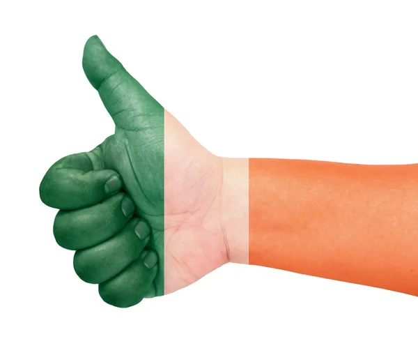 Ierland vlag op duim omhoog gebaar als pictogram — Stockfoto