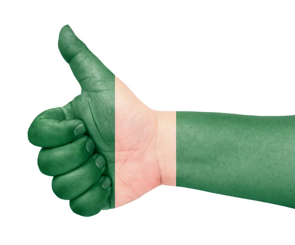 Флаг Нигерии на большом пальце вверх жестом, как икона — стоковое фото