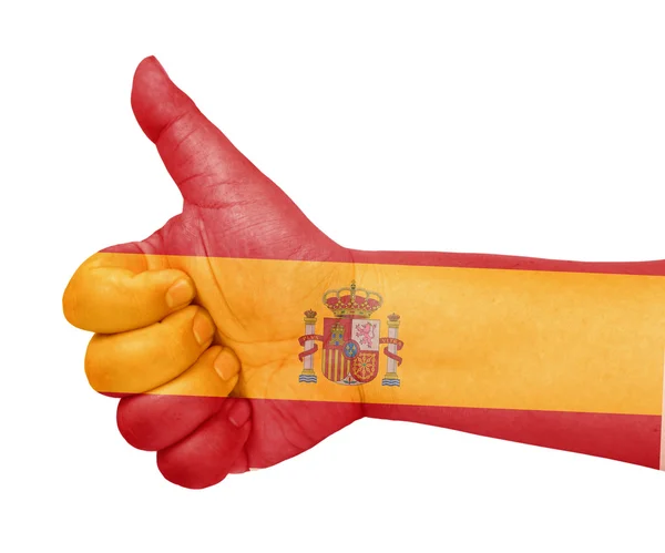 Bandera de España en el pulgar hacia arriba gesto como icono —  Fotos de Stock