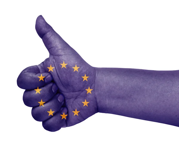欧盟旗帜拇指向上的手势上喜欢的图标 — 图库照片