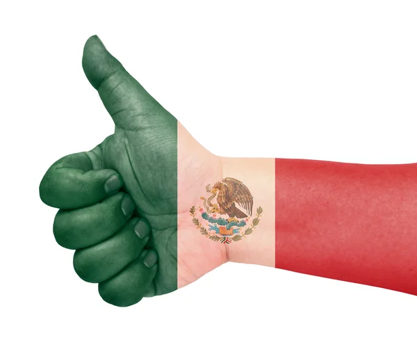 Vlajka Mexika na palec nahoru gesto jako ikonu — Stock fotografie