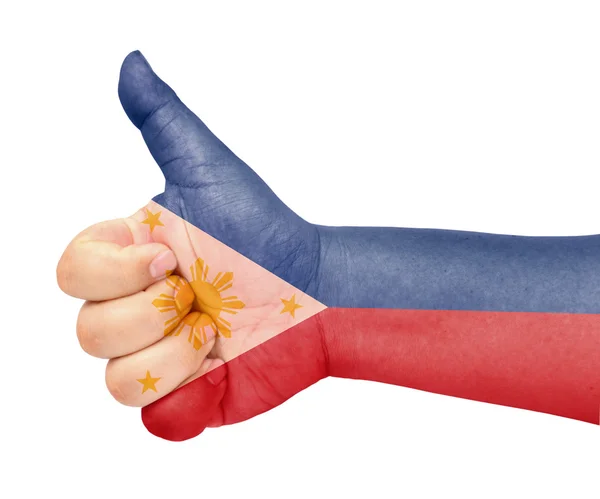 Philippines flag on thumb up gesture like icon — Stock Photo, Image